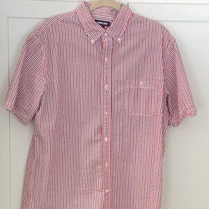 Mens L Lands End Short Sleeve Seer Sucker Shirt
